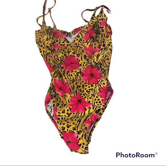 Animal Print and Floral One Piece Swimsuit - Picture 1 of 2